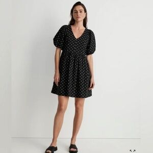 Madewell V-Neck Puff-Sleeve Mini Dress in Floral Ikat - Size Small